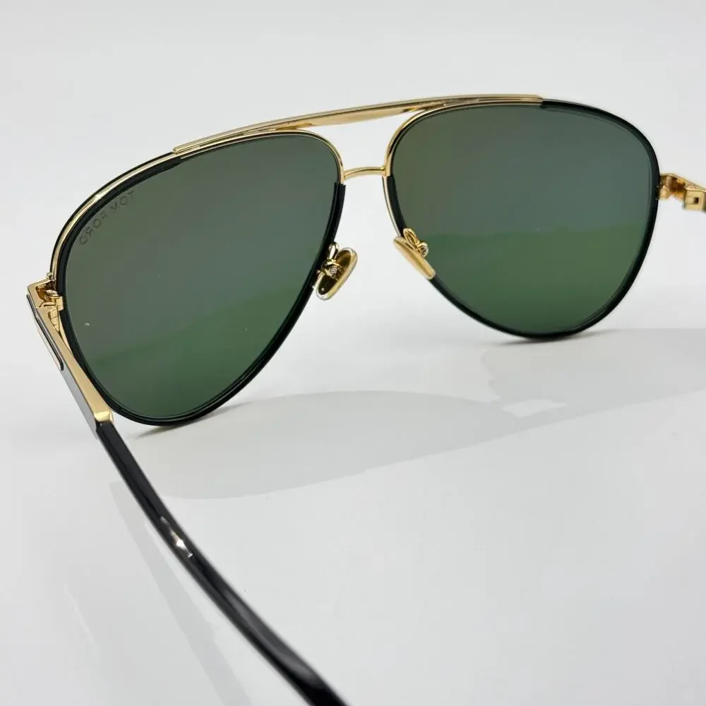 Tom Ford Sunglasses Rupert-02 TF1340 01N Black Aviator Frame Green Lens 63mm New
